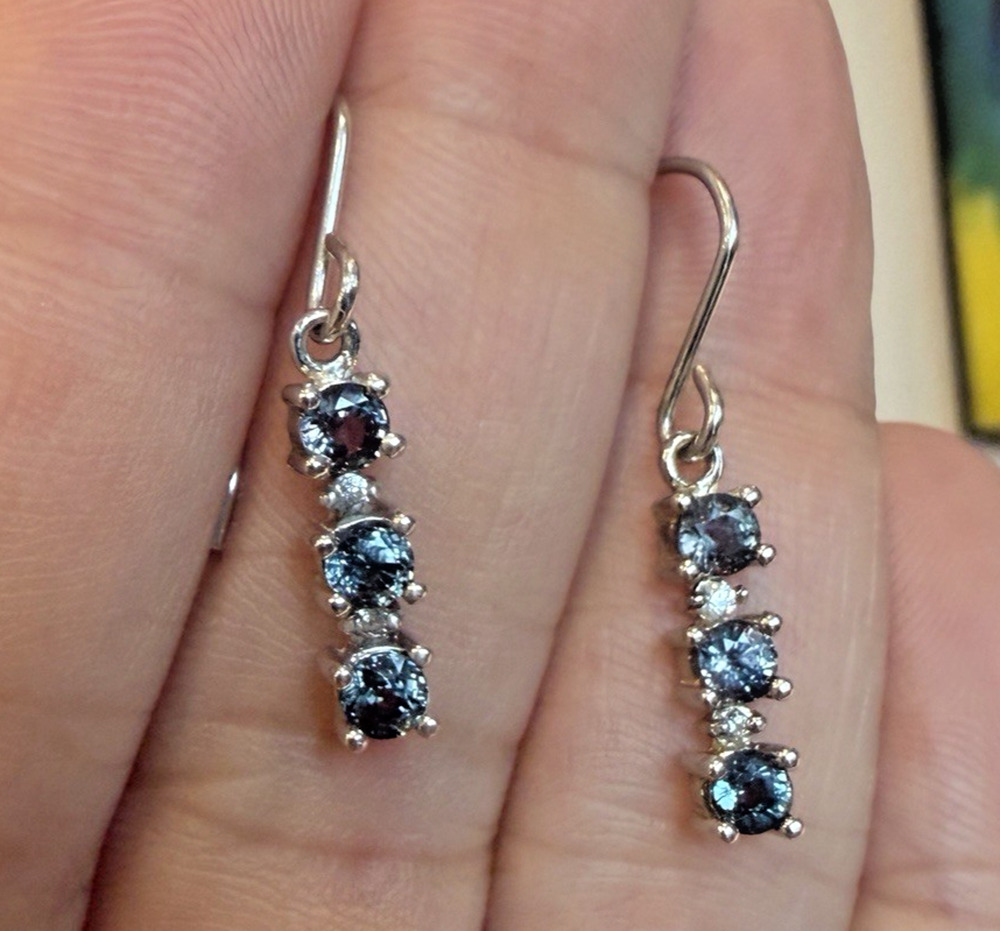 TGGC Sterling Silver Purple Stone And CZ Dangle Earrings